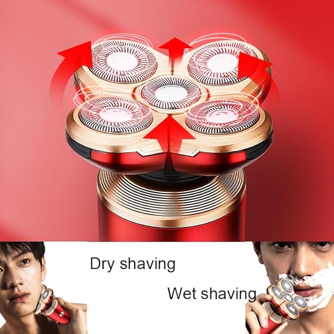 Head Shavers for Bald Men 5 in 1 Electric Shaver for Men Five Razor Beard Trimmer 3D Floating Shaver USB Rechargeable Multifunction Shaving Machines (Color : RED)