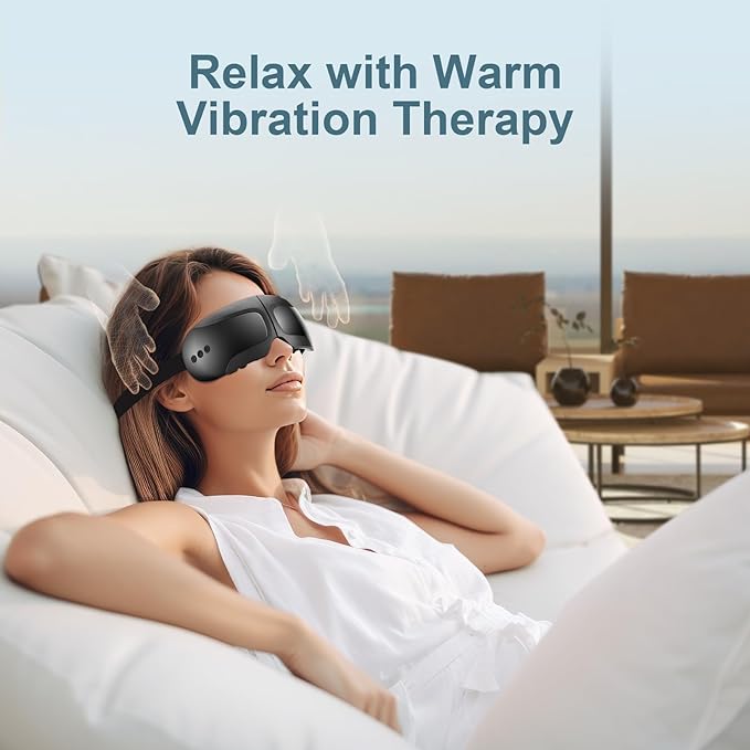 Fullicon Eye Massager with Heat &amp Vibration Ultra Light Migraine Relief Products Foldable Mask with Bluetooth Music Face Massager with Type-C Charging 5 Modes FSA Eligible Items Only List (Bla