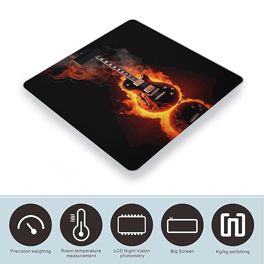 Fire Guitar Weight Scale Digital Electronic Scales Bathroom Scale Larg LCD Backlight Display High Precision MeasurementsTempered Glass