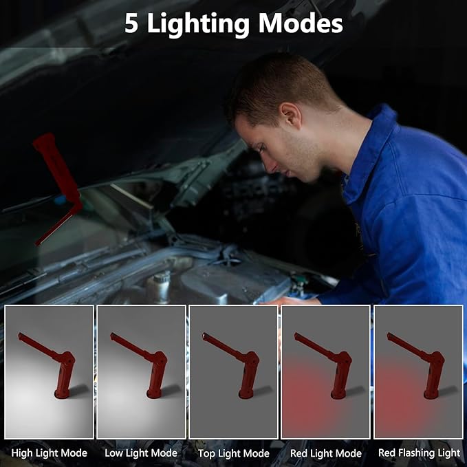 Working Light Portable Rechargeable Work Lights with Magnetic Base Hanging Hook360° Rotate 5 ModesCOB LED 800 Lumens Foldable Inspection Light for Car Repair Grill and Outdoor Use(4pack)
