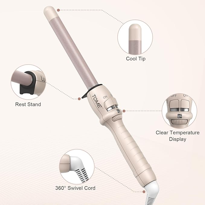 ToMe 3/4 Inch Curling Wand Ceramic Small Barrel Curling Iron for Short &amp Long Hair with Glove Included Adjustable Temperature Auto-Off Dual Voltage Travel Curling Iron