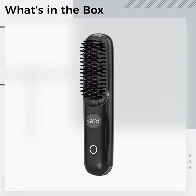 Usb Rechargeable 7.9 In / 20 Cm Cordless Hair Straightener Comb Lcd Portable Hot Brush Ceramic Heating Anti-Scald For Travel 160-200℃