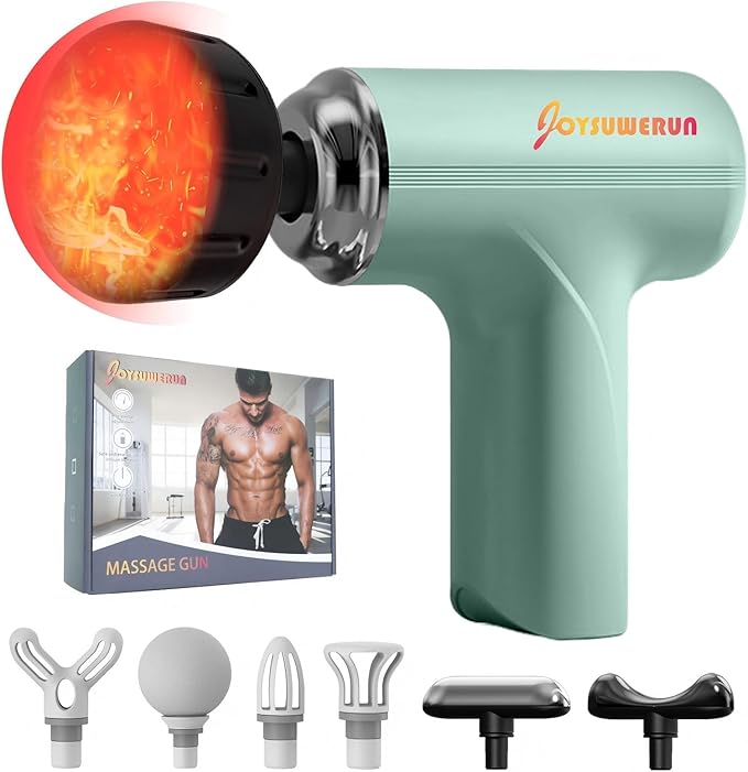 Massage Gun with Heat – Amazing Power! Deep Tissue Percussion Massager Handheld Mini Muscle Gun 7 Massage Heads Quiet &amp Portable