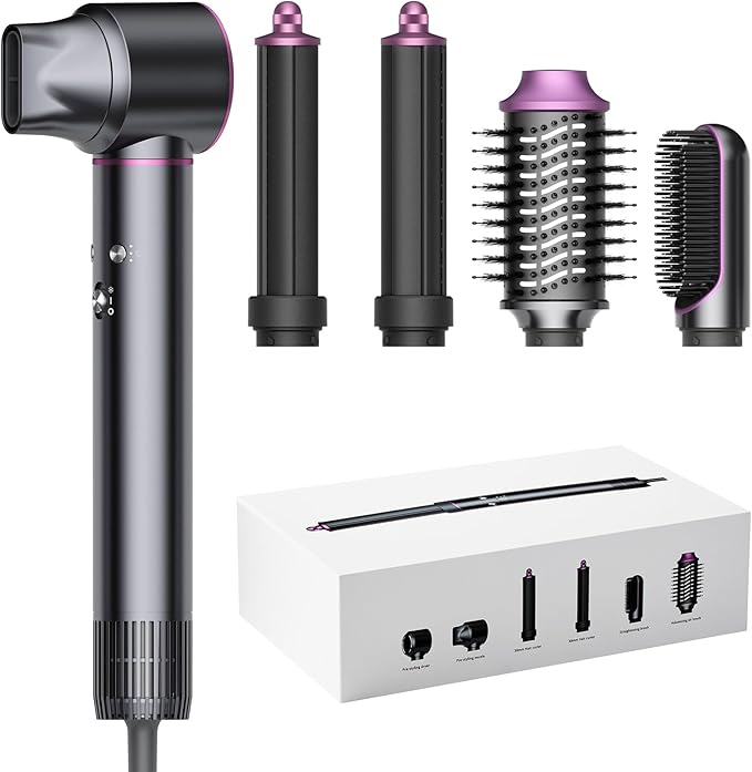 Family Essential Hair Dryer Bundle – Ultra-Light AI Smart Blow Dryer + 5-in-1 Automatic Airwrap Styler for Effortless Styling and Fast Drying