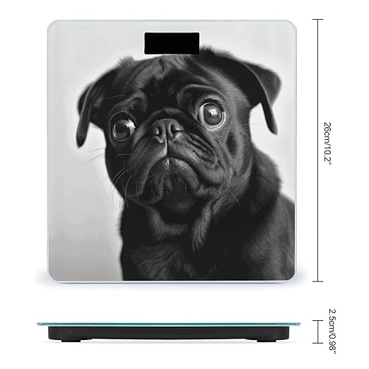 Cute Black Pug Dog Weight Scale Digital Electronic Scales Bathroom Scale Larg LCD Backlight Display High Precision MeasurementsTempered Glass