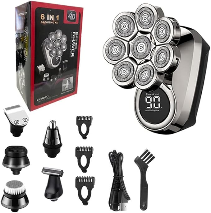 Head Shavers for Bald Men Waterproof 6in1 Powerful LCD Display Electric Shaver Beard Hair Trimmer for Men Electric Razor Bald Shaving Machine face Body (Color : 6 in 1)