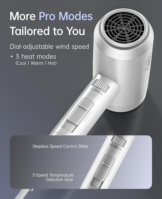Hair Dryer with Diffuser CONFU Blow Dryer for Curly Hair for Women Men 21000PRM Travel Hair Dryer Portable Lightweight Fast Drying Negative Ion Hairdryer for Home &amp Travel