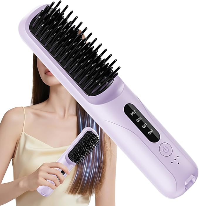 Hair Straightener Brush | Cordless Straightening/Curling Hair Styling Tool | Travel Straightener Brushfor Home Apartment Salon Travel Business Trips Women Men
