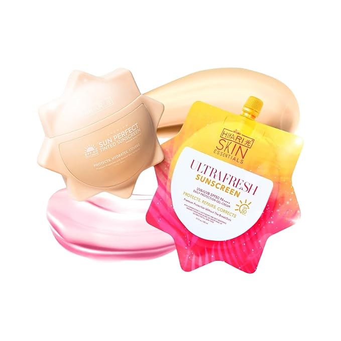 HikariSkinEssentials Ultrafresh and Sun Perfect Sunscreen Set SPF 50 PA+++ Daily Protection Gel-Cream Tinted Formula