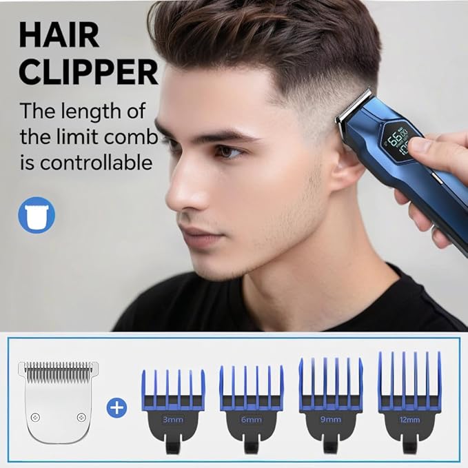 5-in-1 Electric Beard Trimmer Magnetic Replacement Heads Professional Cordless Hair Clippers for Men Rechargeable IPX7 Waterproof Grooming Kit for Face Mustache Body Nose Gifts for Men (Blue)