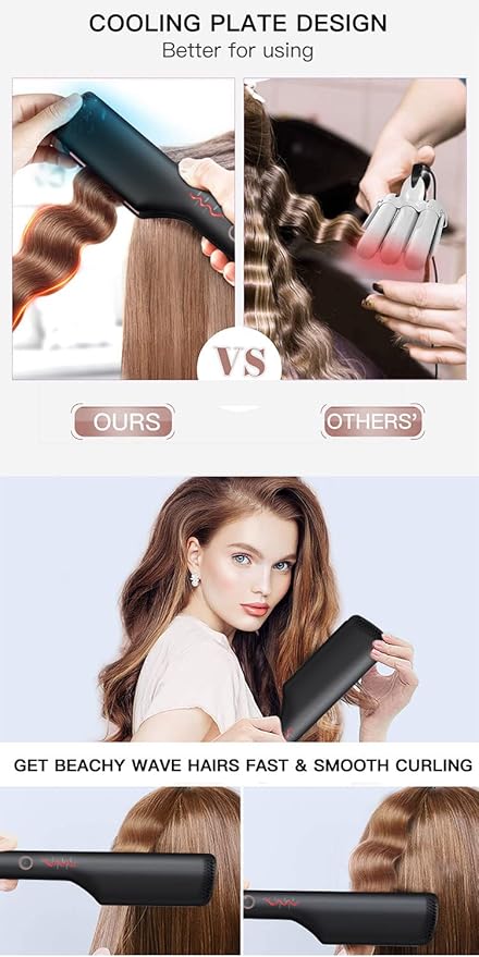 AIKO Pro Double Barrel Ceramic Hair Waver Beach Wave Egg Roll Curling Iron 2 Embedded Ceramic Barrels Styling Tool (Black Rose Gold)