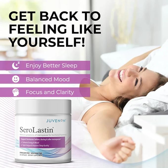 Juvenon Menopause Supplements for Women Mood Support Hot Flashes Relief Peri-Menopausal Support Hormone Balance Promote Calm Energy Clarity Sleep Natural Herbal Supplement (30 Capsules)