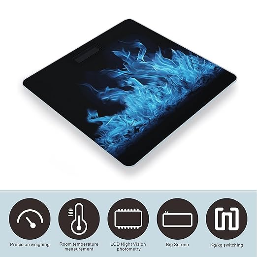Blue Flame Scale for Body Weight Safe Rounded Corners Tempered Glass Digital Bathroom Scale LED Display 400lb Capacity Weight Scales with High Precision Sensors