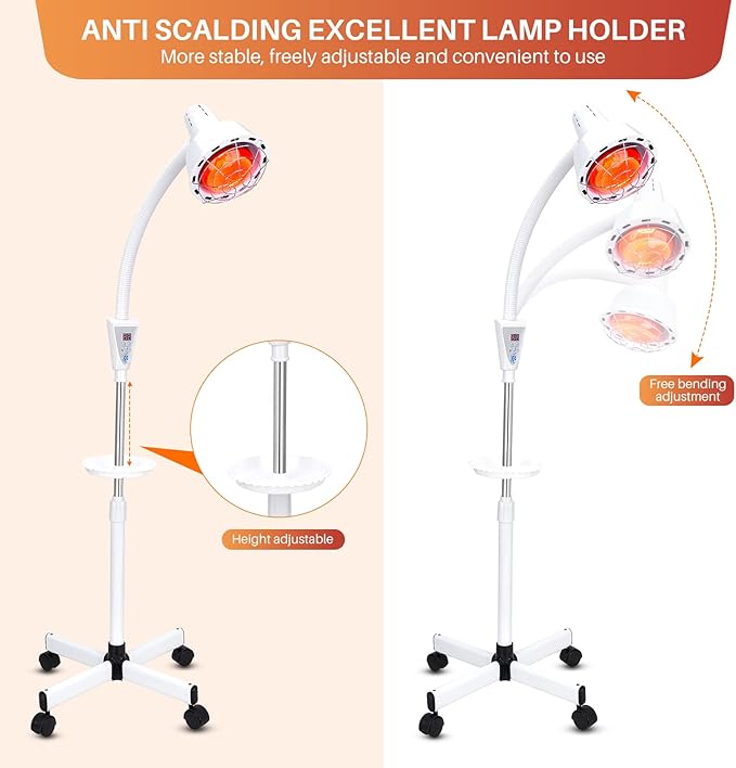 Infrared Light Therapy 275W Red Infrared Therapy Lamp for Body or Pain Therapy Device with Timer and Adjustable Height Stand