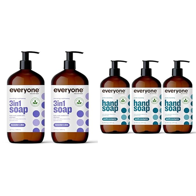 Everyone 3-in-1 Soap Body Wash Shampoo Bundle with Hand Soap Eucalyptus (Packs of 2 and 3)