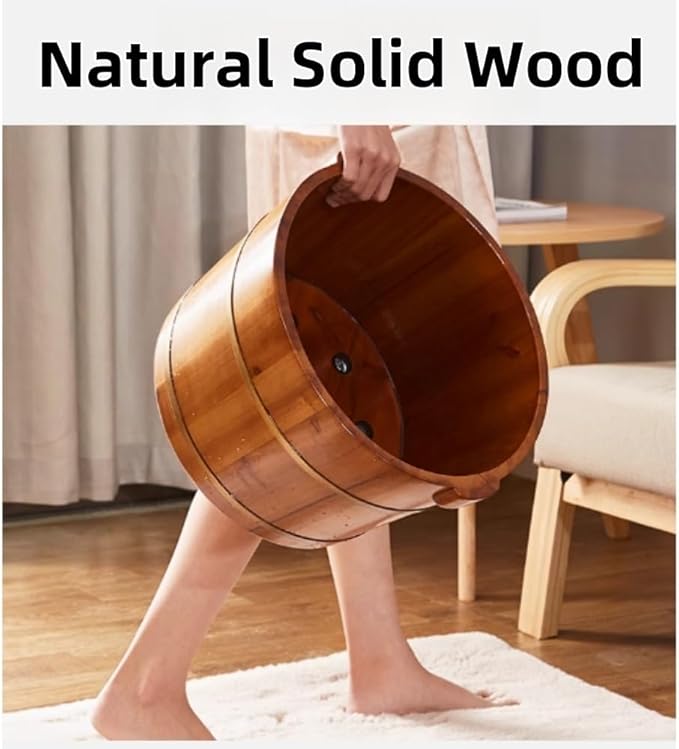 Natural Solid Wood Feet Basin Tub Foot Soaking Barrel Sturdy Wooden Bucket with Lid Cover for Feet Bath Spa Massage Sauna Household Insulation Steamed