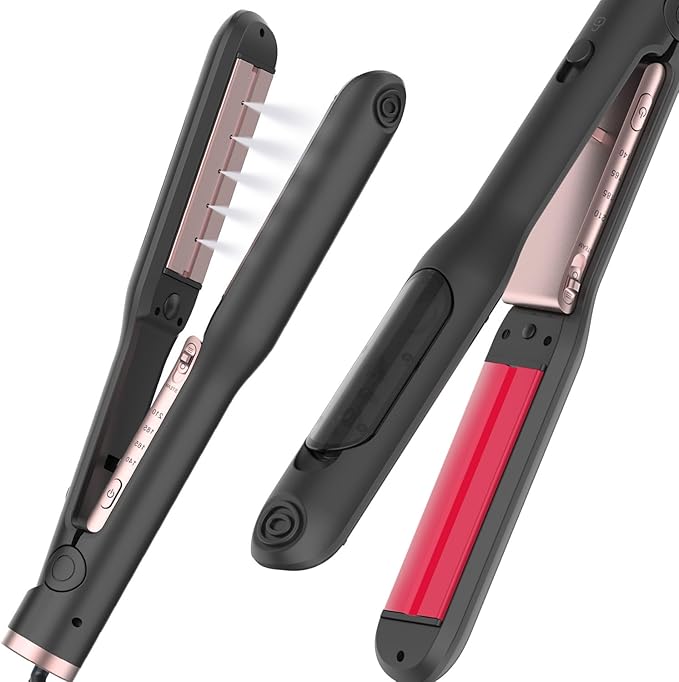 Steam Flat Iron and Culur - 1.25 Inch Hair Straightener for All Hair Types Adjustable Temp 284°F-410°F Fast Heat Up in 30 Sec (Black)