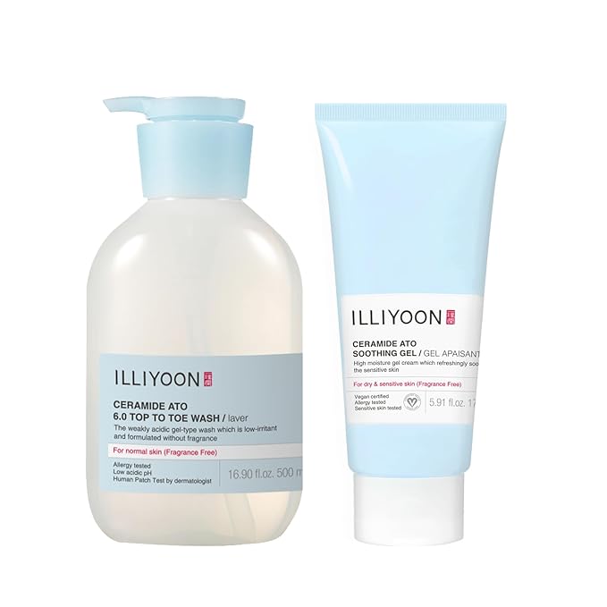Illiyoon ATO Soothing Gel 5.91 Fl Oz with ATO Top To Toe Wash 16.9 Fl Oz