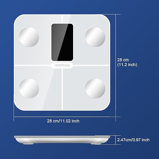Healthkeep Body Fat Scale with Large VA Display 15 Body Datas with Heart Rate Smart Weight Scale Compatible with iOS &amp Android Max 400lbs/180kg 28cm White