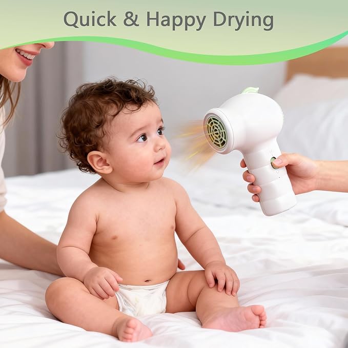 NUFR Cordless Hair Dryer for Kids Portable Low Heat Gentle Airflow Handheld Cute Mini Blow Dryer with Charging Base for Hair Body Delicate Skin USB Rechargeable Small Home Travel Hair Dryer