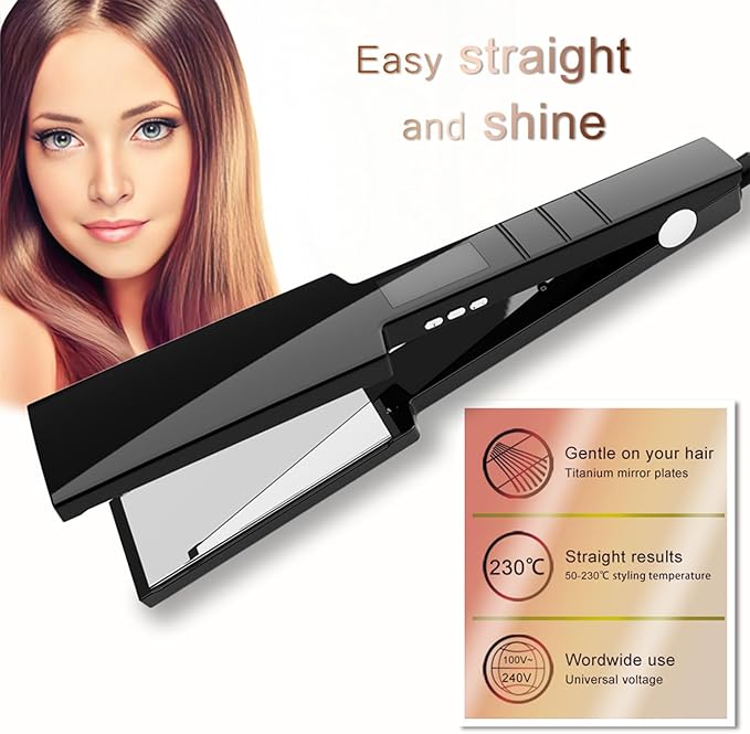 Ultra Wide Professional Hair Straightener Titanium Flat Iron with LCD Display 50-230°C Temperature Control 50x110mm Plates 360° Swivel Cord