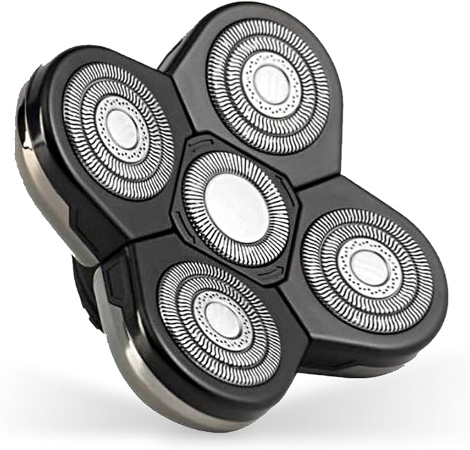 Skull Shaver Baron Replacement Shaver Head Blade - Smooth Close Shave - Wet &amp Dry Use - Flexible 5-Head Design - Quick Twist Lock - Universal Fit