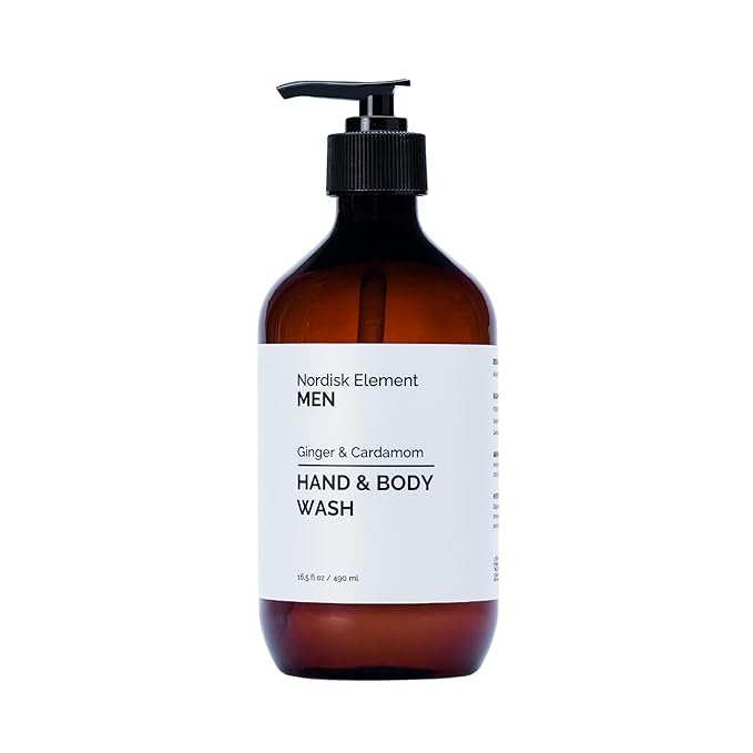 Nordisk Element Men’s Hand &amp Body Wash | Ginger &amp Cardamom Cleanser Quince Betaine | Hydrating Vegan Shower Gel Plant-Based &amp Cruelty-Free | Gentle Daily Pump Bottle | 16.5 fl oz