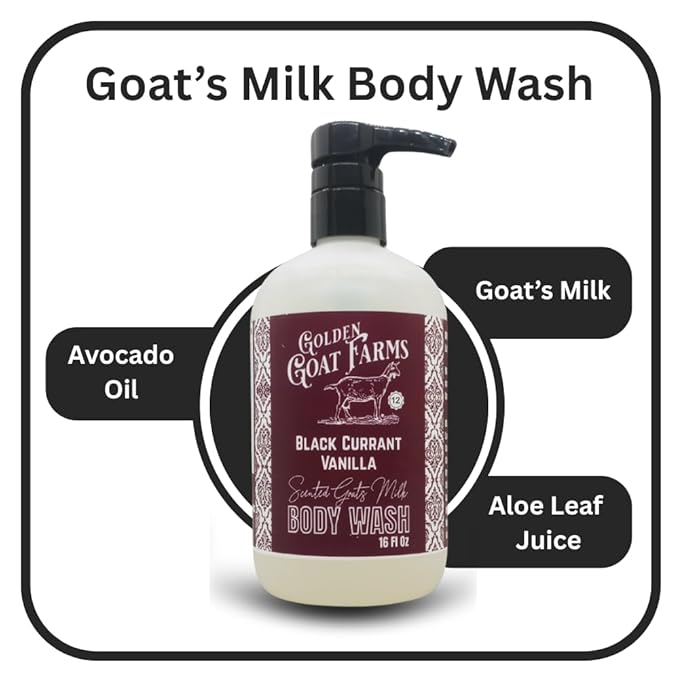 Golden Goat Farms Black Currant Vanilla Scented Body Wash with Goat Milk 16 Oz