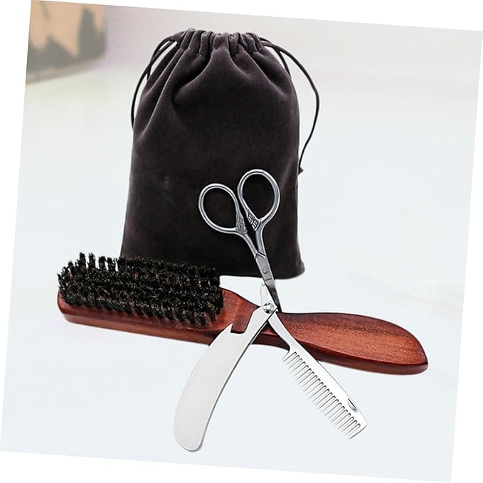 3sets Beard Care Set Brushes and Professional Beard Grooming Accessories Lightweight and Portable Comb Tool for Easy Use and Maintenance