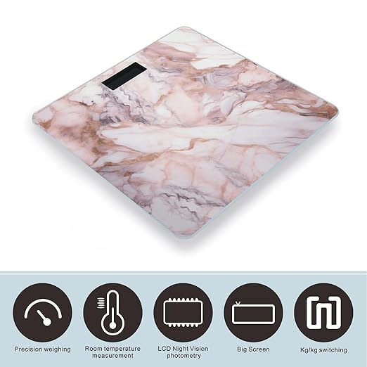 Pink White Marble PatternScale for Body Weight with LCD High Precision Weighing Scales Fashion Sturdy Tempered Glass Weight Scales Easy-to-Read Digital Bathroom Scale for Daily 400lb