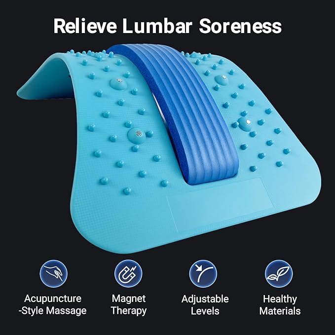 Back Stretcher &amp Cracker for Lower Back Pain Relief - Upgraded Multi-Level Lumbar Support Board with Magnetic Massager Spinal Device for Herniated Disc Sciatica &amp Scoliosis (Blue)