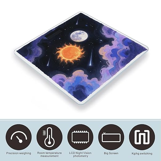 Orange Sun and Moon Weight Scale Large Digital Bathroom Scales with Bright LED Display Non Slip Digital Scale and Step On Fashion Weighing Machine for Body