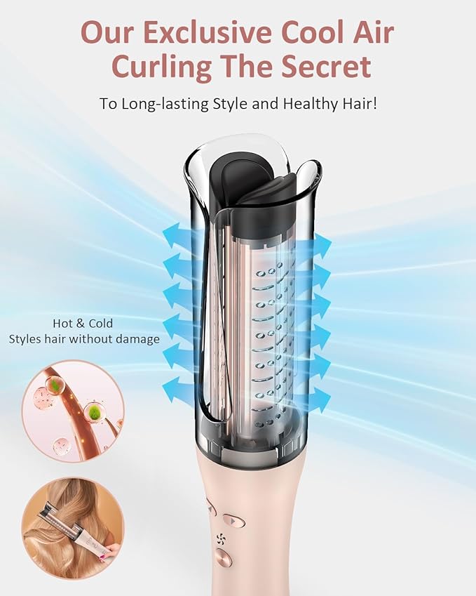 Automatic Curling Iron Auto Hair Curler with 4 Temperature &amp 3 Timer Portable Hair Curler Automatic Shut-Off Anti-Scald Anti-Tangle 500 Million Ionic Rotating Curling Wand for Hair Styling