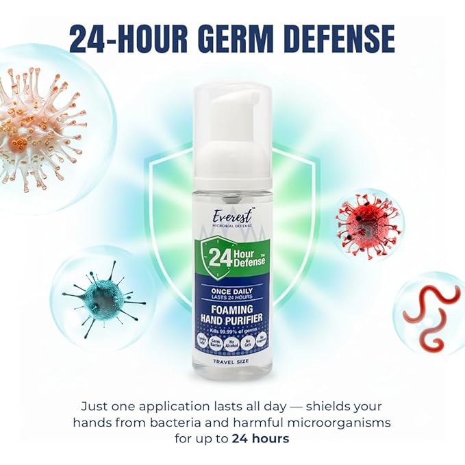 Mint Bucket Brands Everest Microbial Defense 24 Hour Defense Foaming Hand Sanitizer – Alcohol Free &amp Fragrance Free – Moisturizing Travel Size Pump for Sensitive Skin – 1.7 oz 5 Pack