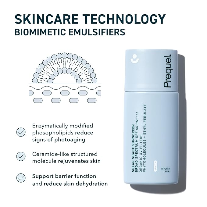Prequel Skin Solar Shade - Moisturizing Face Sunscreen SPF 46 PA++++ Broad Spectrum UV Protection. Hydrating Sunblock for Dry Skin. Lightweight Travel Size Sun Protection 1.7oz (Pack of 2)