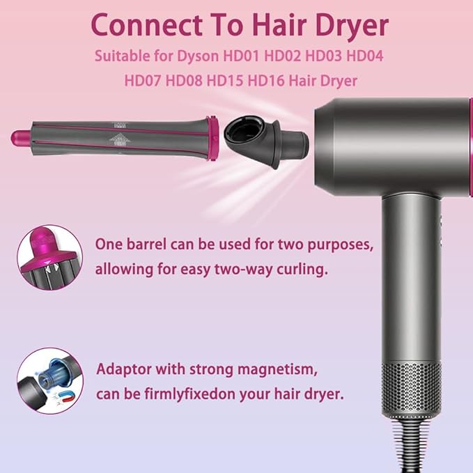 2 Pieces 20mm/0.78 Inch Long Hair Curling Barrels for Dyson Airwrap Styler Attachment with 2 Adapter for Dyson HD01 HD02 HD03 HD04 HD07 HD08 HD15 HD16 Converting Hair Dryer To Curling Iron