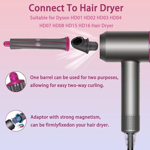 2 Pieces 20mm/0.78 Inch Long Hair Curling Barrels for Dyson Airwrap Styler Attachment with 2 Adapter for Dyson HD01 HD02 HD03 HD04 HD07 HD08 HD15 HD16 Converting Hair Dryer To Curling Iron