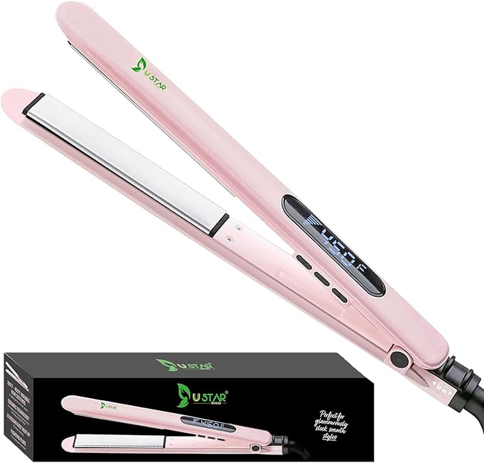 USTAR 2 in 1 Hair Straightener and Curler 1 Inch Flat Iron Hair Straightener with Titanium Ceramic Ionic Plates &amp Dual Voltage for Less Frizz Shinier Hair with Heat-Resistant Silicone