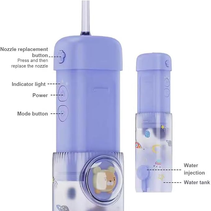 Kids Water Flosser2 Modes Portable Water Dental Flosser for Teeth120 ML IPX7 Waterproof Oral Irrigator with 4 Replaceable NozzlesPink