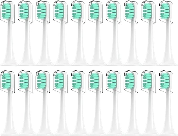 Compatible for Xiaomi Mijia T300/T500/T700 Sonic Electric Toothbrush Heads Replaceable Refill Nozzles 4 Colors with Anti-Dust Caps 4/20Pcs(20Green)