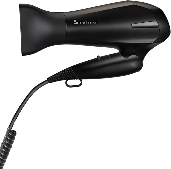 Newhouse 125V 1875-Watt Foldable Hair Dryer with Spiral Cord NHHD-001-FS Compact Foldable Hair Blow Dryer Low-Noise Ionic Hair Dryer ETL Certified for Hospitality and Residential Use