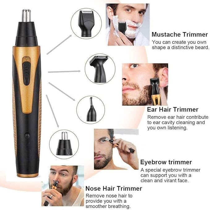4 in 1 Nose and Ear Hair Trimmer USB Rechargeable Nose Hair Trimmer for Men and Women Waterproof Easy Cleaning Stainless Steel and Dual Edge Blades (Black/Orange)