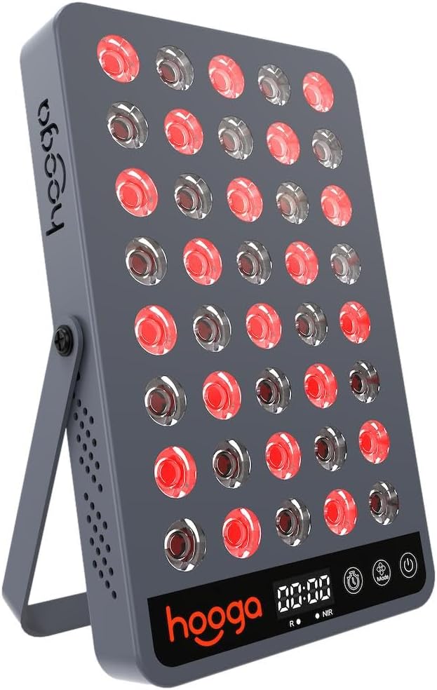 Hooga Red Light Therapy Panel Device – 660nm Red &amp 850nm Near Infrared Light Therapy LED Light Therapy Lamp for Face &amp Body 40 LEDs Timer Adjustable Stand – HG200