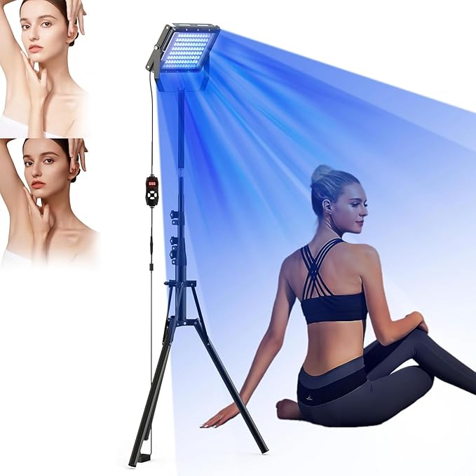 Tanning Lamp for Home Use Tanning Thearpy Light - 420 LED Therapy Light with 360° Adjustable Stand (15-61” Height) &amp 5-30 Min Timer for Even Bronze/Wheat Skin Tone