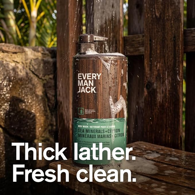 Every Man Jack Men’s Hydrating Body Wash for All Skin Types - Cleanse and Hydrate Skin with Naturally Derived Marine Extracts Coconut Oil and a Sea Minerals + Citron Scent - 33.8 fl. oz. - 2 Bottle
