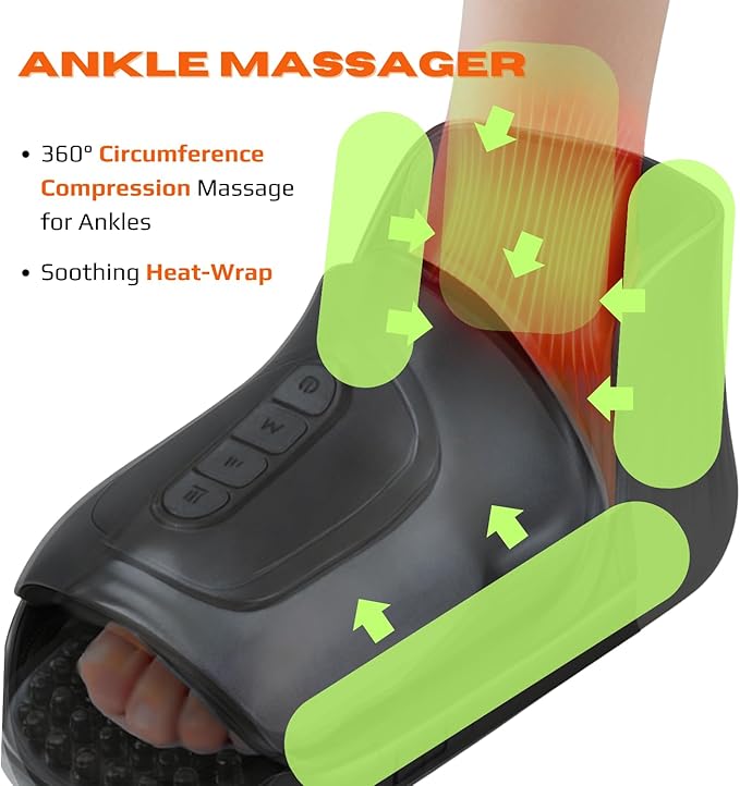 TRIDUCNA Shiatsu Foot and Ankle Massager with Heat - Electric Feet Massage Machine with Multi-Level Deep Kneading and Air Compression for Plantar Fasciitis Tired Foot Muscle Relax at Home or Office