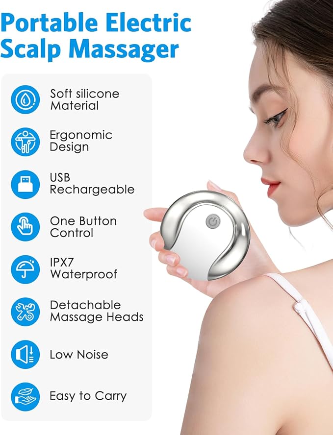 Scalp Massager Portable Head Massager with Kneading 76 Nodes Rechargeable Handheld Scalp Massager for Stress Relief Full Body RelaxationIdeal Gifts for Women Men
