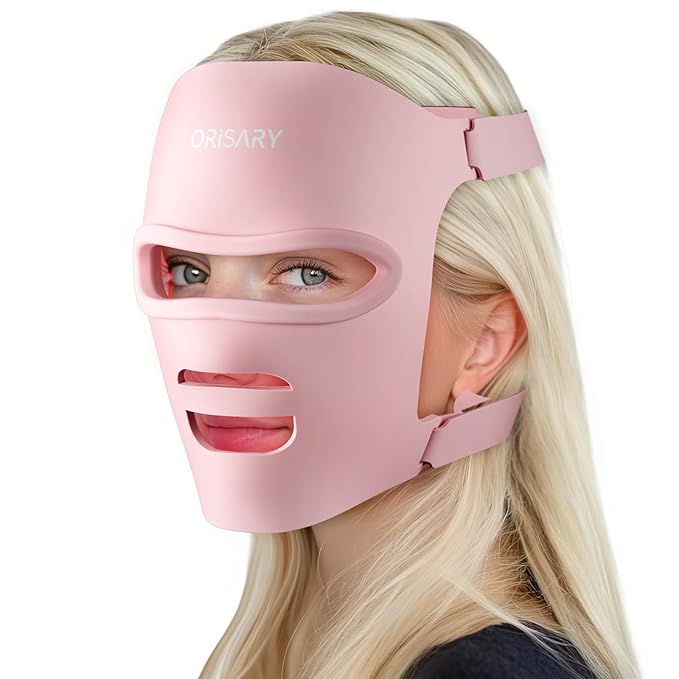 Red Light Mask Silicone Cordless Led Mask with 368 Chips 2000mAh Rechargeable 3 Modes &amp Timer Blue Light Infrared Face Mask Home Travel Working Pink