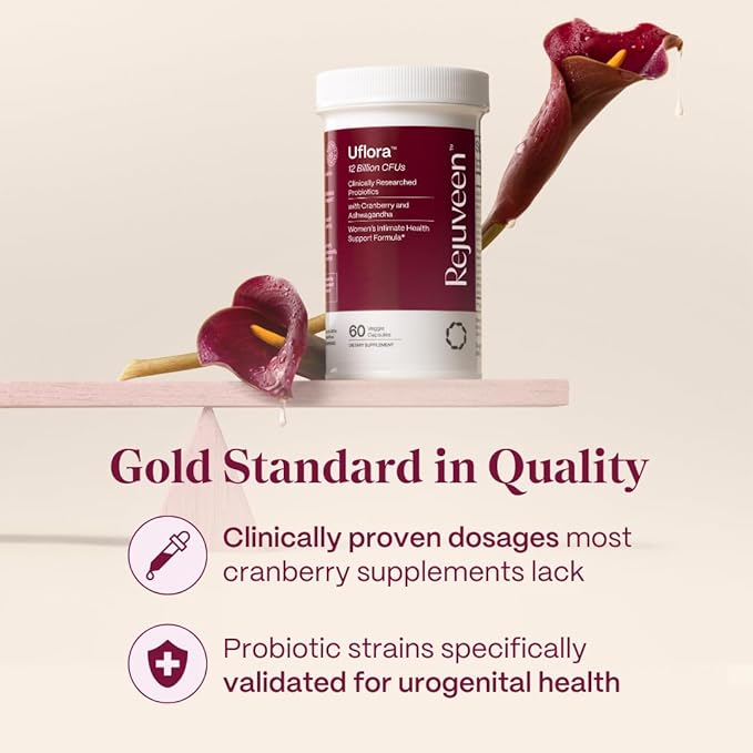 Uflora Vaginal Probiotics | Supports Vaginal Health Moisture &amp Yeast | Enhances Intimate Wellness | Clinically Proven Dosages | Probiotics Cranberry Ashwagandha | 60 Ct