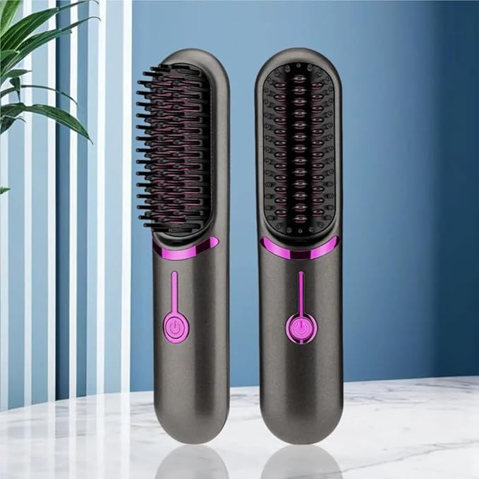 USB Charging Cordless Hair Straightener Brush Portable Mini Hair Straightener Hair Styling Tool(Gray)